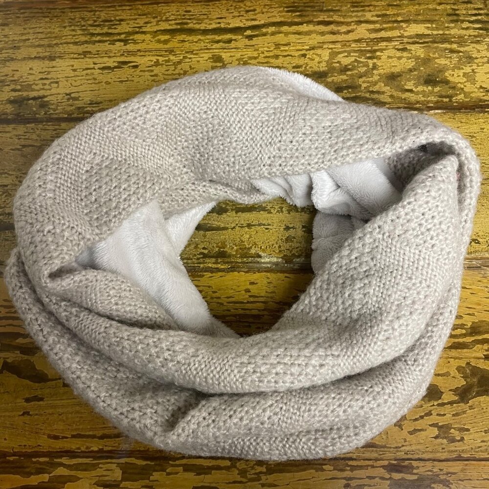 Bujibaja Faux Fur Reversible Knit Infinity Scarf Tan Beige